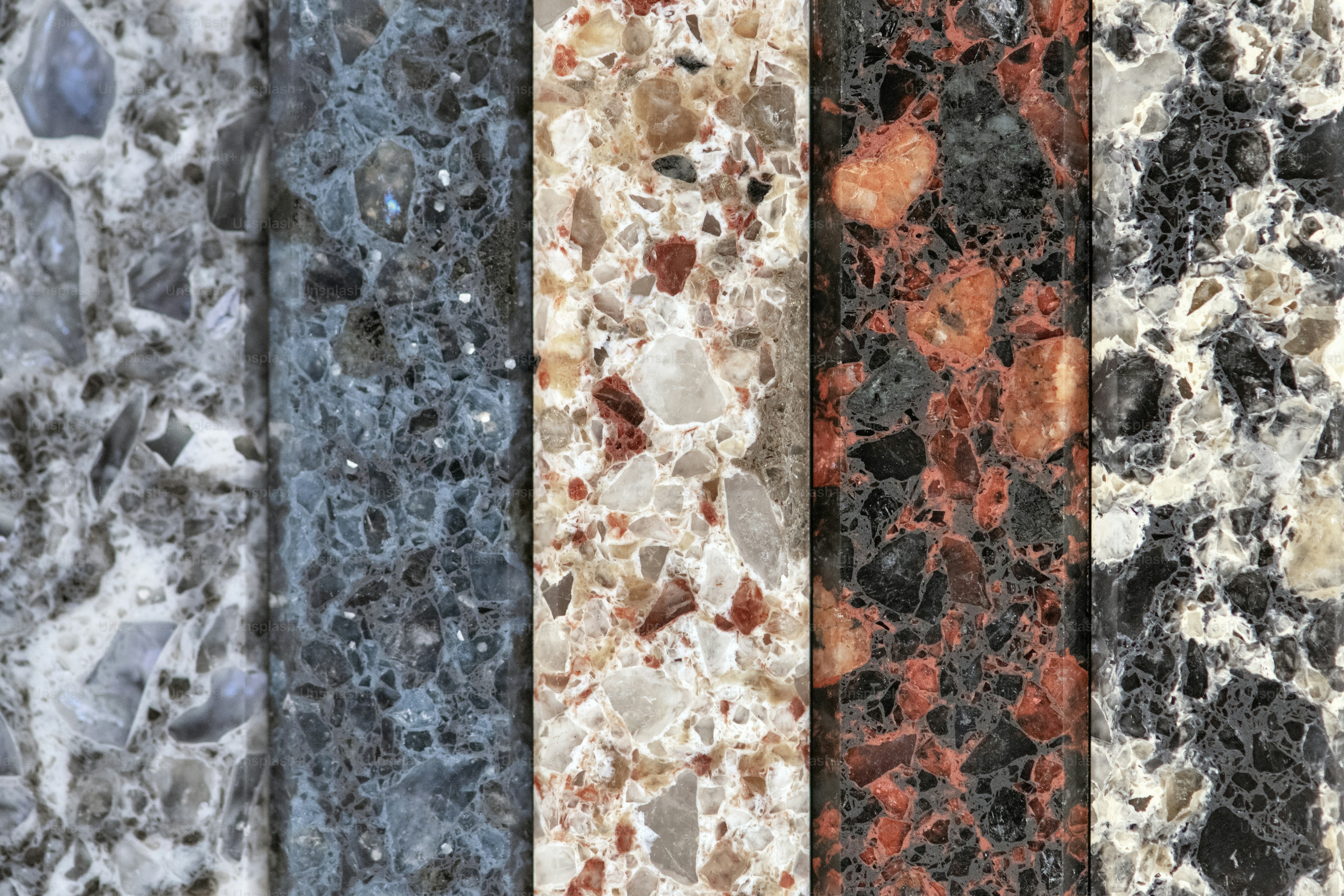 Colorful vertical slabs of marble